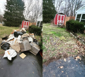 Before and after of construction debris and trash removal from a driveway by S&M Junk Removal in Philadelphia, PA.