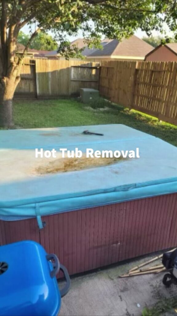 A hot tub in a backyard, indicating a hot tub removal service by Clear Your Junk - Pearland in Houston, TX.