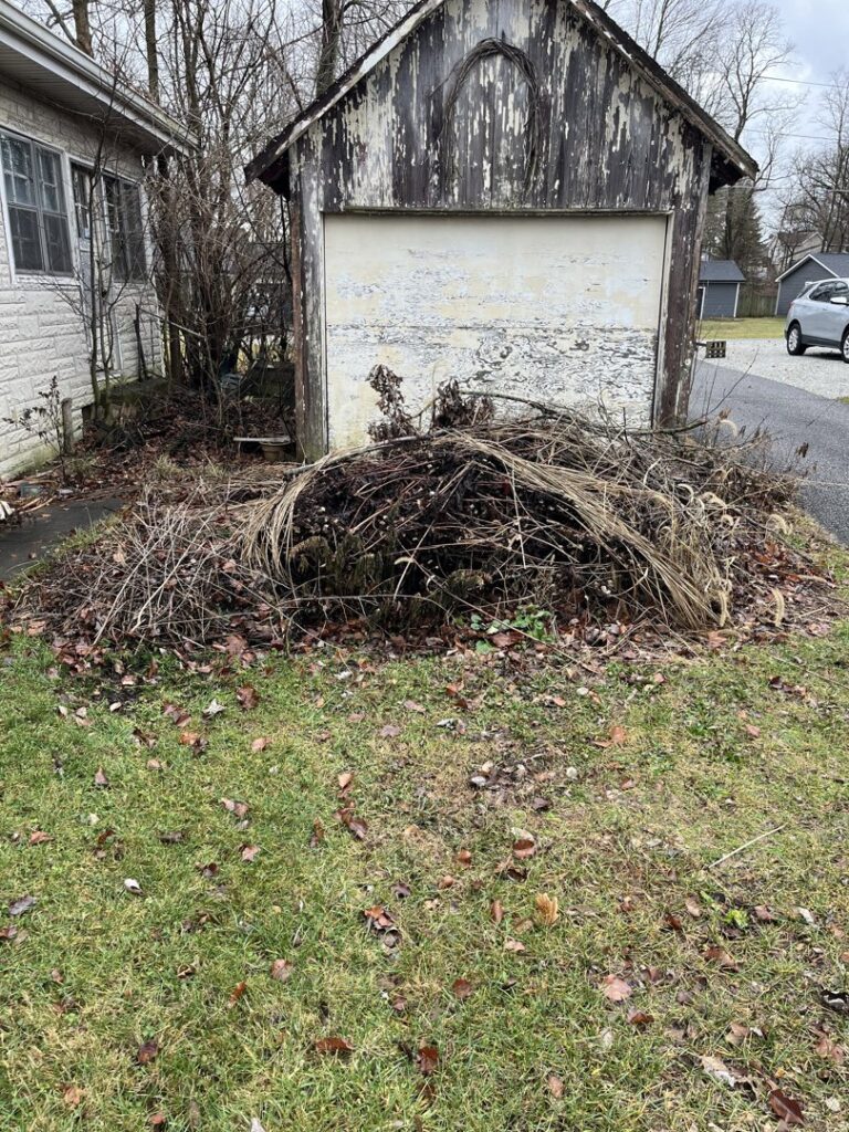 A large pile of dried brush and yard debris ready for removal by Junk Removal of Hancock County in Indianapolis, IN.