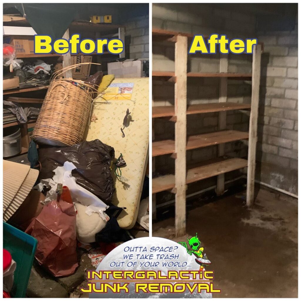 A person in a hazmat suit performing a junk removal service for Intergalactic Junk Removal in Phoenix, AZ.