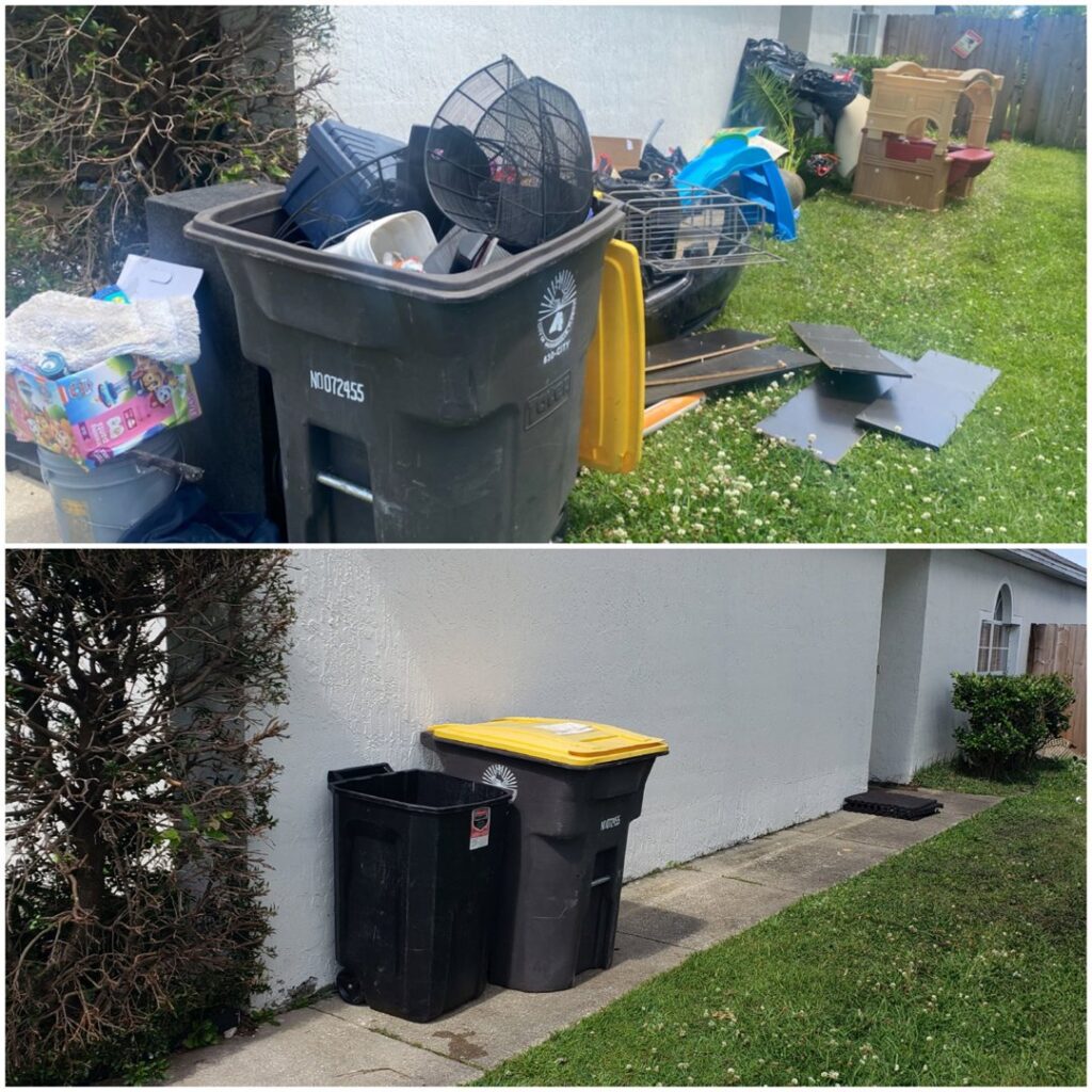 A room with several black trash bags and boxes, indicating an interior junk removal job by Junk Fade Away, LLC in Jacksonville, FL.