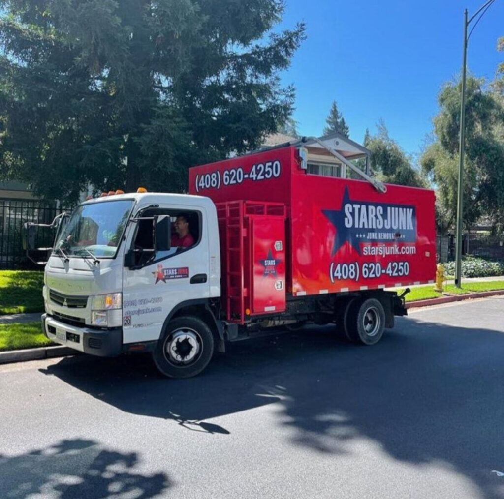A Stars Junk Removal truck parked on a residential street, ready for service in San Jose, CA